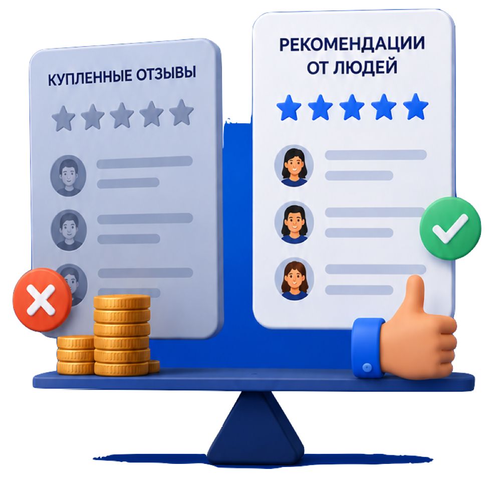 Сравнение купленных отзывов и рекомендаций людей